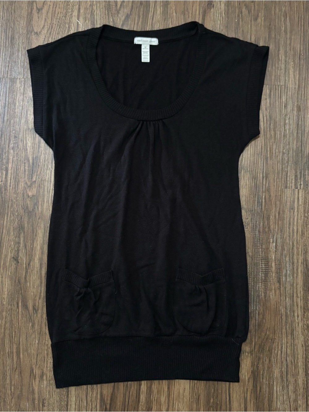 Ambiance Apparel Black Y2K Gathered Scoop Neck Pocket Mini Dress M